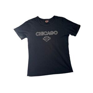 Harley-Davidson Chicago Womens T-Shirt Sz Medium Black Cotton Blend Windy City